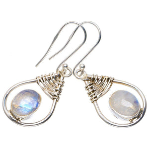 StarGems  Natural Rainbow Moonstone Handmade Unique 925 Sterling Silver Earrings 1.5" A2545