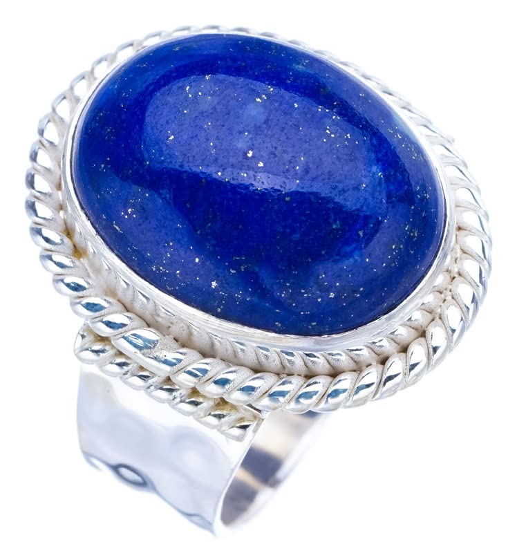 StarGems  Natural Lapis Lazuli Hammered Handmade 925 Sterling Silver Ring 5.75 F1822