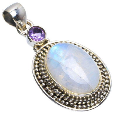 StarGems  Natural Rainbow Moonstone and Amethyst Handmade Unique 925 Sterling Silver Pendant 1.5