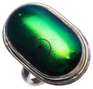 StarGems  Natural Rainbow Dichroic Glass Handmade Mexican 925 Sterling Silver Ring, US Size 5.5 T7356