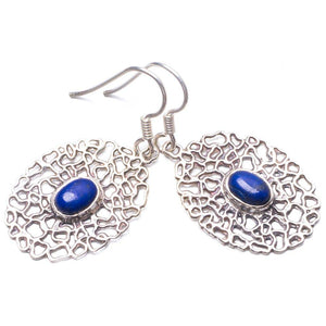 StarGems® Natural Lapis Lazuli Handmade Unique 925 Sterling Silver Earrings 1.5" Y3652