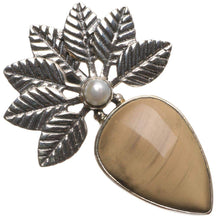 StarGems® Natural Imperial Jasper and River Pearl Leaf Vintage Leaf Shape 925 Sterling Silver Pendant 1 1/2" T1435