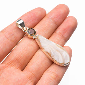 StarGems  Natural Desert Druzy And Smoky Quartz Handmade 925 Sterling Silver Pendant 2.25" D6038