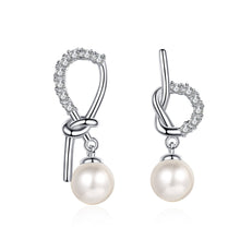 StarGems® 7mm AAAA Pearls&Asymmetrical Knot 0.21cttw Moissanite 925 Silver Platinum Plated Stud Earrings EX067