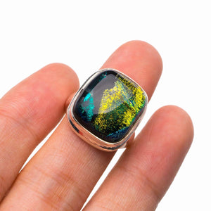 StarGems® Natural Rainbow Dichroic Glass Handmade 925 Sterling Silver Ring 4.75 D5228