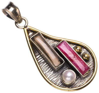 StarGems® Natural Two Tones Cherry Ruby,River Pearl and Smoky Quartz Boho 925 Sterling Silver Pendant 2