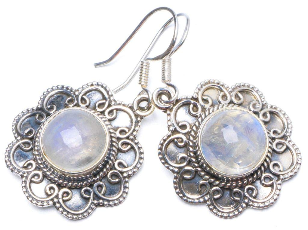 StarGems® Natural Rainbow Moonstone Handmade Unique 925 Sterling Silver Earrings 1.5