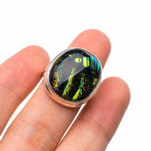 StarGems® Natural Rainbow Dichroic Glass Handmade 925 Sterling Silver Ring 4.5 D5234