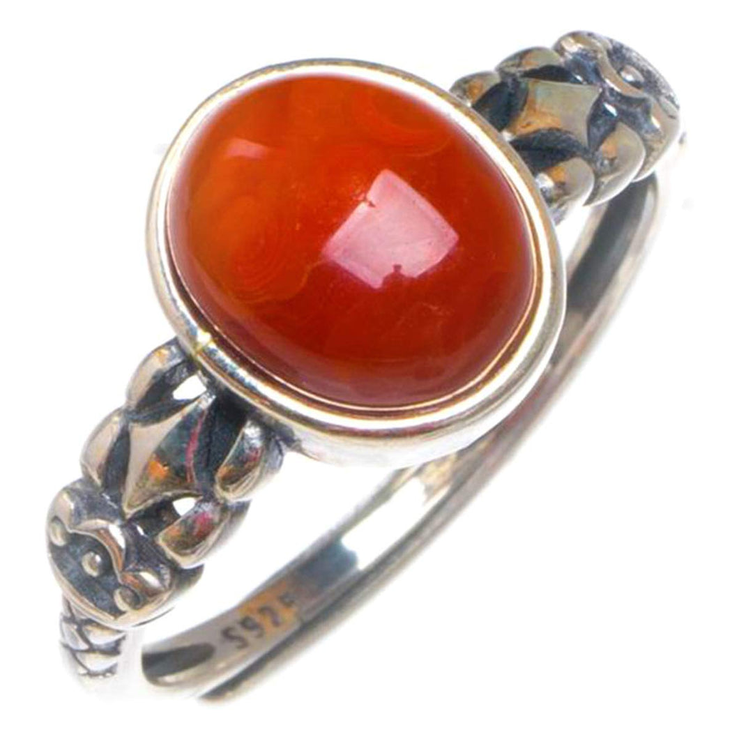 StarGems  Natural Nanjiang Red Agate Opening Concise Handmade 925 Sterling Silver Ring 6.75 D1016