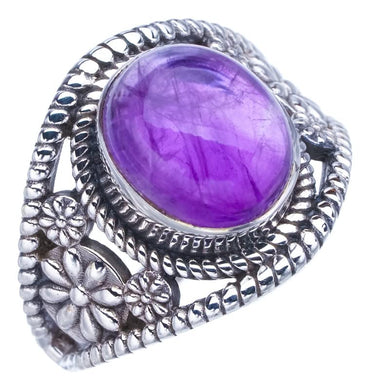 StarGems  Natural Amethyst Daisy Handmade 925 Sterling Silver Ring 7 F2824