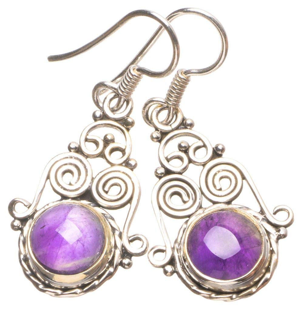 StarGems® Natural Amethyst Handmade Unique 925 Sterling Silver Earrings 1 1/2