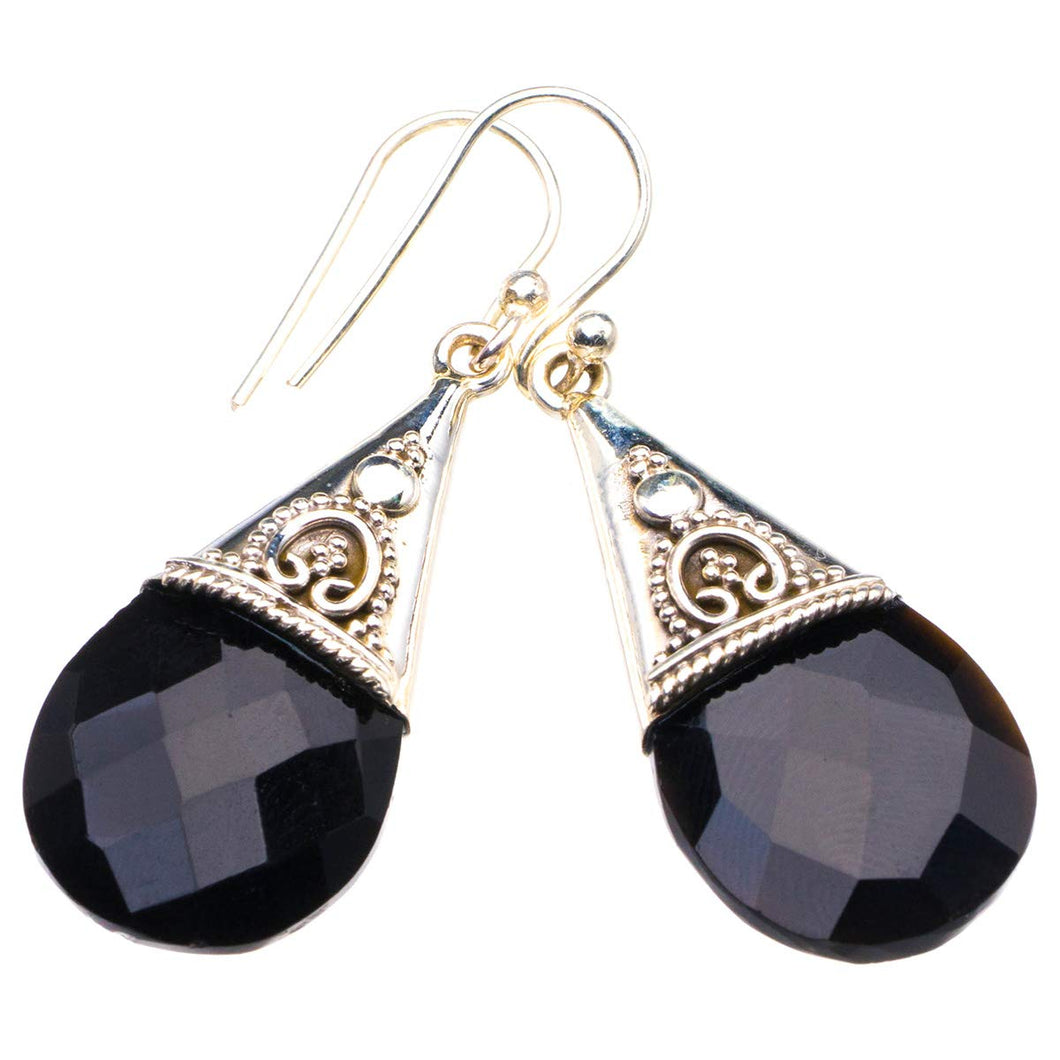 StarGems  Natural Black Onyx Handmade 925 Sterling Silver Earrings 1.75