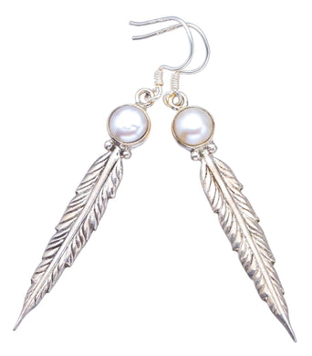 StarGems  Natural River Pearl Punk Style Feather Shape 925 Sterling Silver Earrings 2 1/2