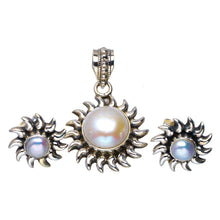 StarGems  Natural River Pearl Handmade Unique 925 Sterling Silver Jewelry Set Pendant 1.25" Stud 0.5" A3668