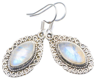 StarGems® Natural Rainbow Moonstone Handmade Unique 925 Sterling Silver Earrings 1.5