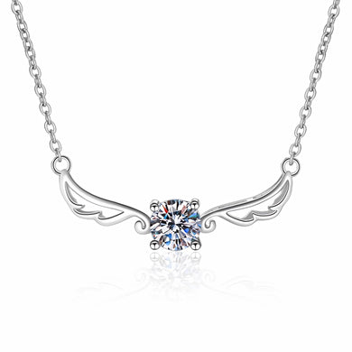StarGems® Four Prong Angle'S Wings 0.5ct Moissanite 925 Silver Platinum Plated Necklace 40+5cm NX108