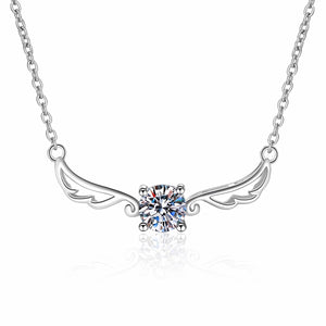 StarGems  Four Prong Angle'S Wings 0.5ct Moissanite 925 Silver Platinum Plated Necklace 40+5cm NX108