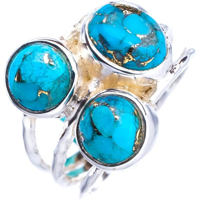 StarGems Natural Copper Turquoise Handmade 925 Sterling Silver Ring 7.75 E9402