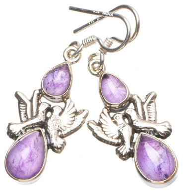 StarGems® Natural Amethyst Pigeon Handmade Boho Pigeon Shape 925 Sterling Silver Earrings 1 1/2