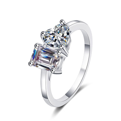 StarGems® Emerald Cut&Heart Four Prong 2ct Moissanite 925 Silver Platinum Plated Ring RX003