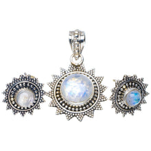 StarGems  Natural Moonstone Handmade Unique 925 Sterling Silver Jewelry Set Pendant 1.25" Studs 0.5" A3739