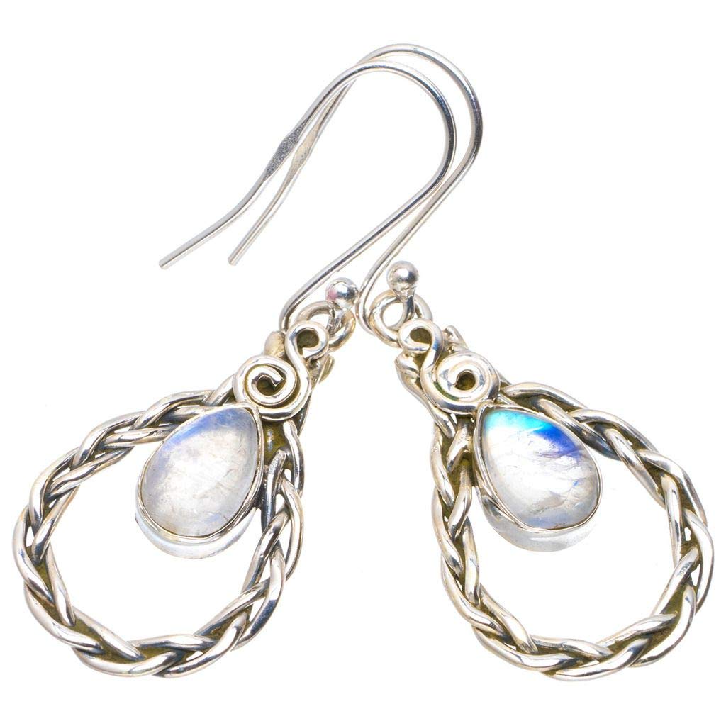 StarGems  Natural Rainbow Moonstone Handmade Unique 925 Sterling Silver Earrings 1.75