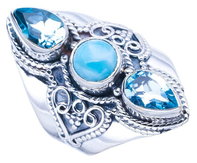 StarGems  Natural Larimar Blue TopazHandmade 925 Sterling Silver Ring 5.75 F0677