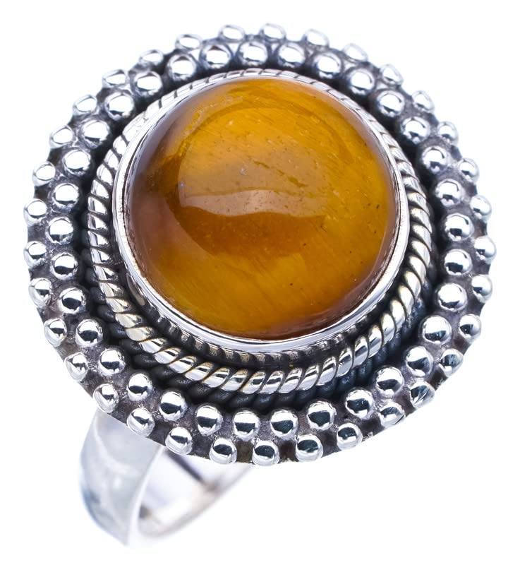 StarGems® Natural Tiger Eye Handmade 925 Sterling Silver Ring 8.5 F1132