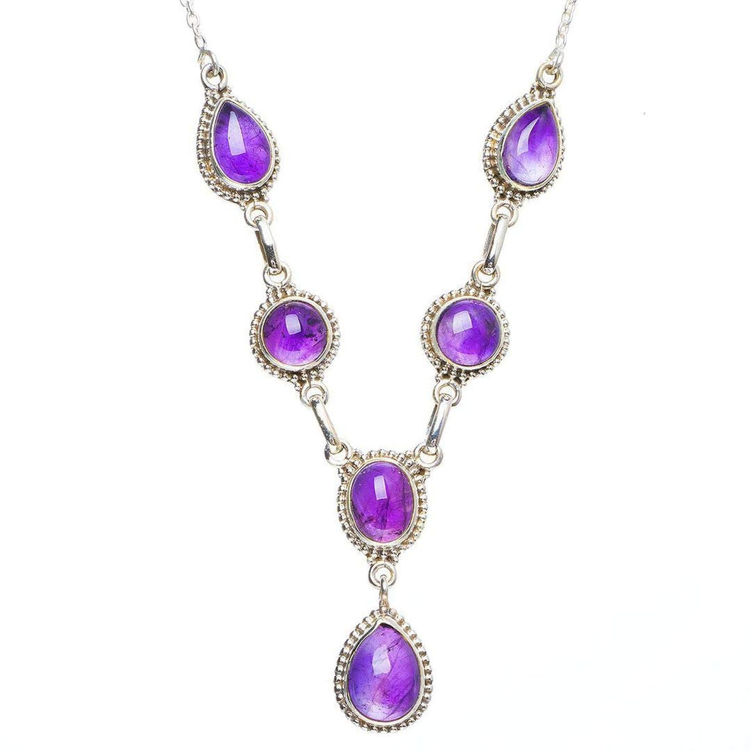 StarGems  Natural Amethyst Handmade Unique 925 Sterling Silver Necklace 19+1.5