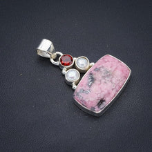 StarGems  Natural Rhodonite Garnet And River Pearl Handmade 925 Sterling Silver Pendant 1.5" F3595