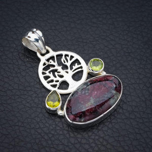 StarGems  Natural Eudialite Peridot TreeHandmade 925 Sterling Silver Pendant 1.75" F4781