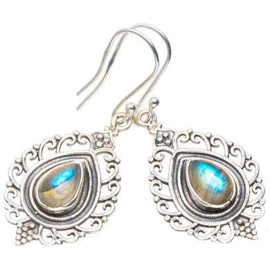 StarGems  Natural Blue Fire Labradorite Handmade Unique 925 Sterling Silver Earrings 1.75