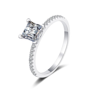 StarGems® Princess Cut Four Prong 1-2ct Moissanite 925 Silver Platinum Plated Ring RX089