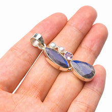 StarGems  Natural Blue Fire Labradorite,River Pearl And Amethyst Handmade 925 Sterling Silver Pendant 1.75" D5351