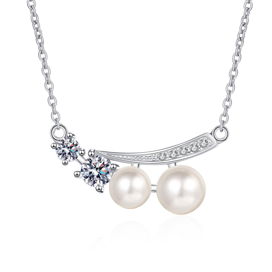 StarGems  5mm,6mm River Pearl 0.43cttw Moissanite 925 Silver Platinum Plated Necklace 40+5cm NX073