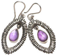 StarGems  Natural Amethyst Handmade Boho Eye Shape 925 Sterling Silver Earrings 1 3/4" T3644