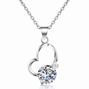 StarGems® "Love Heart-Shape 2ct Moissanite 925 Silver Platinum Plated Necklace 40+5cm NX016