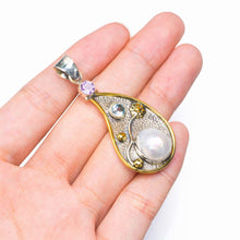 StarGems  Natural Two Tones Biwa Pearl,Amethyst and Blue Topaz 925 Sterling Silver Pendant 2" B4038