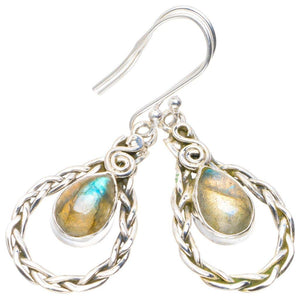 StarGems  Natural Blue Fire Labradorite Handmade Unique 925 Sterling Silver Earrings 1.75" A2319