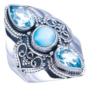 StarGems  Natural Larimar Blue Topaz Handmade 925 Sterling Silver Ring 7.75 F2797