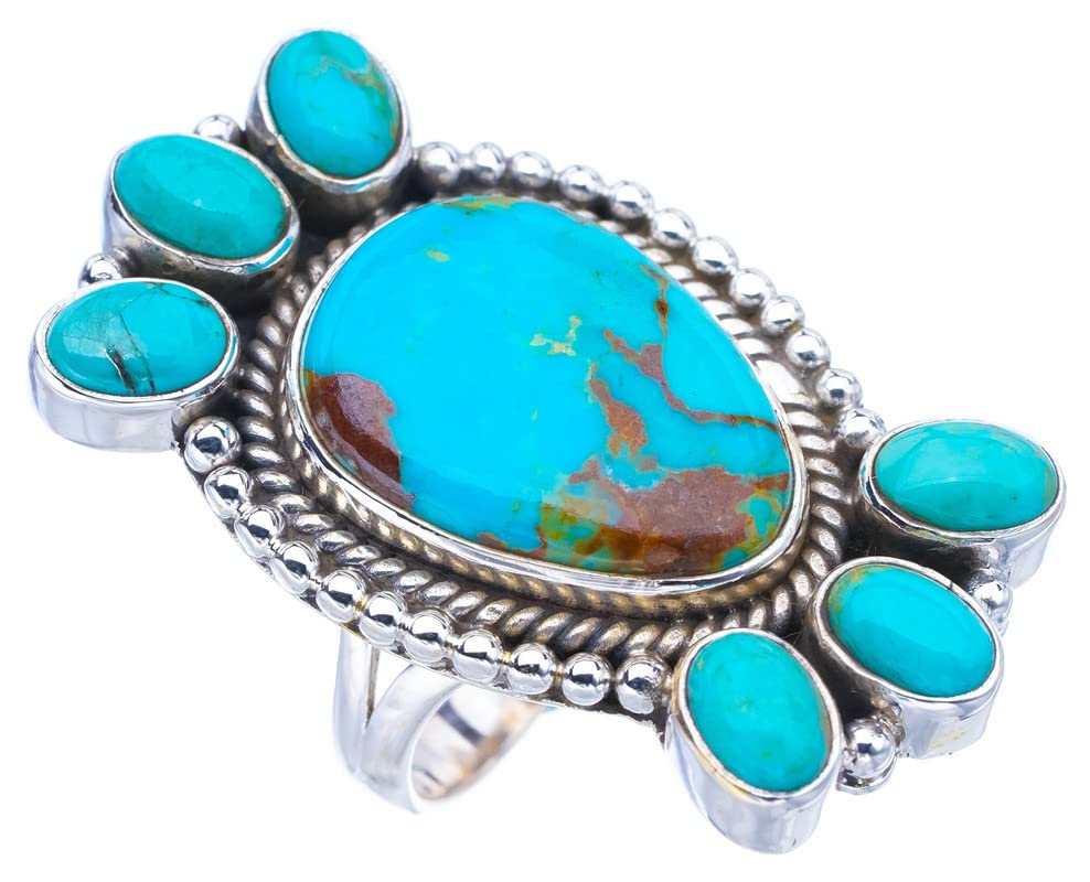 StarGems® Natural Turquoise Handmade 925 Sterling Silver Ring 7.5 F0423