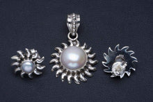 StarGems  Natural River Pearl Handmade Unique 925 Sterling Silver Jewelry Set Pendant 1.25" Stud 0.5" A3668