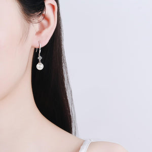 StarGems® 9mm Pearl Four Prong 0.6cttw Moissanite 925 Silver Platinum Plated Dangle Earrings EX112