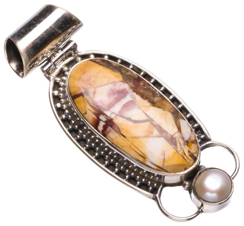 StarGems  Natural Brecciated Mookaite and River Pearl 925 Sterling Silver Pendant 1 3/4