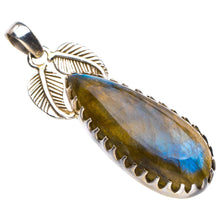 StarGems® Natural Blue Fire Labradorite Leaf Handmade 925 Sterling Silver Pendant 2" D5639