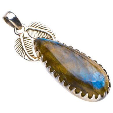 StarGems® Natural Blue Fire Labradorite Leaf Handmade 925 Sterling Silver Pendant 2