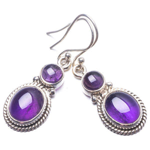 StarGems  Natural Amethyst Handmade Unique 925 Sterling Silver Earrings 1.5" Y3786