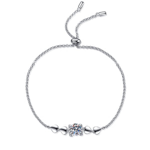 StarGems® 1ct Moissanite 925 Silver Platinum Plated Adjustable Four Prong Heart-shape Bracelet B4734