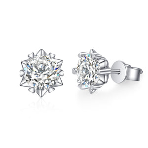 StarGems® 0.5ct Moissanite 925 Silver Platinum Plated Six-Prong Heart Surrounded Stud B4665