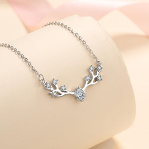StarGems  Elk Antlers 0.35cttw Moissanite 925 Silver Platinum Plated Necklace 40+5cm NX019